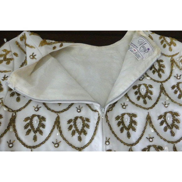 Vtg Macy's 60s Ivory Gold Beaded Top 10 Pearl Drop Tassel Deco Hong Kong - Picture 7 of 13